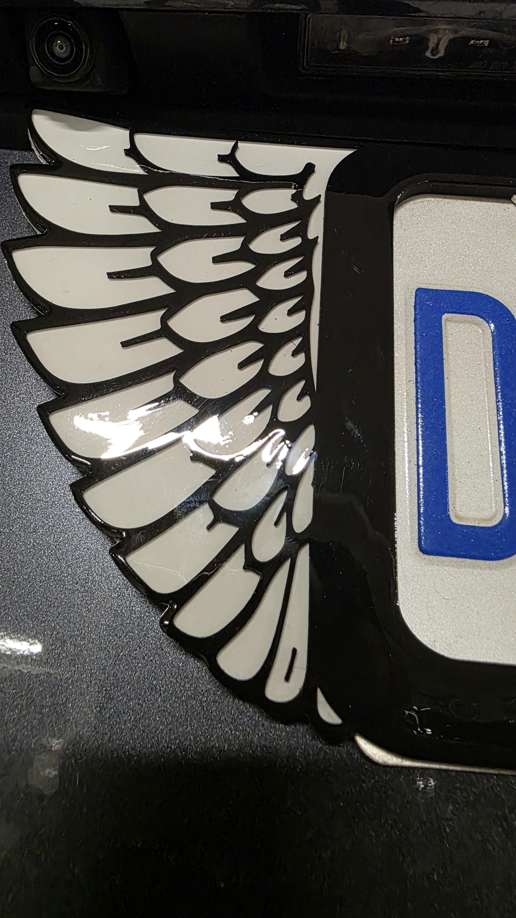Wing license plate frame mounted and ready to drive